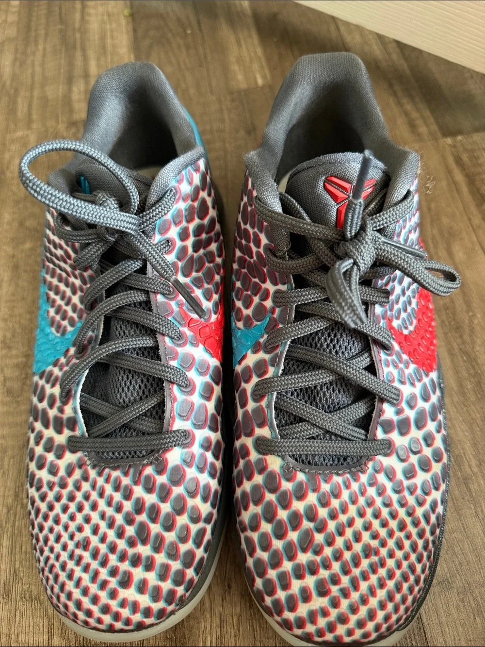 Kobe Bryant Basketball Shoes in Grey with Red & Teal Accents